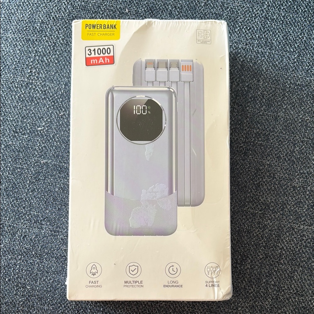 Pink Power-bank 31000mAh Fast Charger 4 lines USB, USB-C, Micro USB-C Lightning